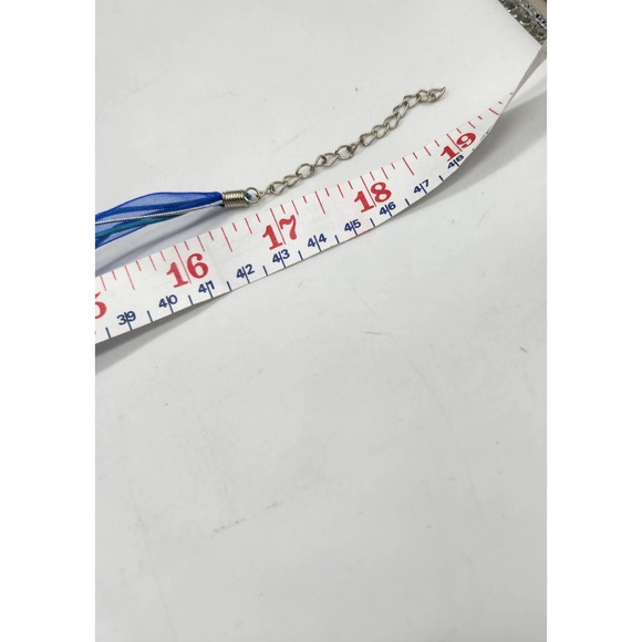 Vintage Dichroic Glass pendant  on 19" Blue Ribbon and Chain Combo - Picture 6 of 6